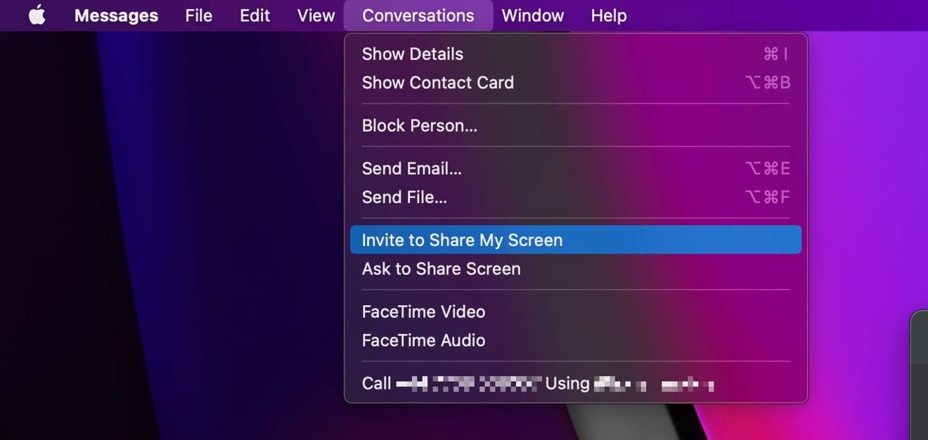 如何在Mac OS中使用消息共享屏幕