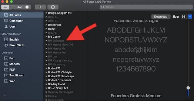 如何在macOS Catalina中访问新添加的免费字体