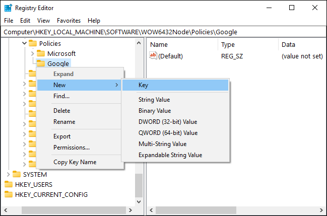 Chrome-Subkey-in-registry-editor