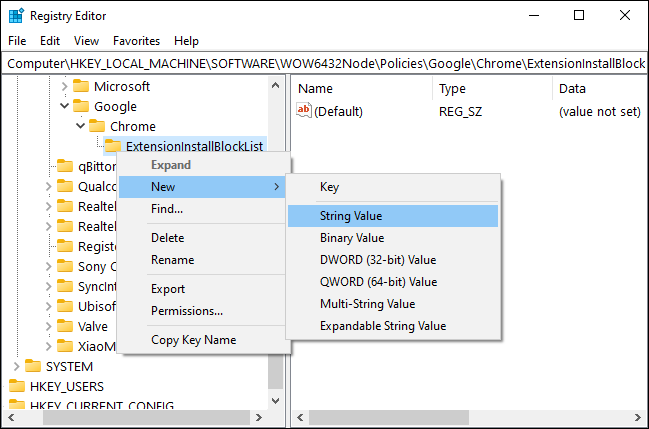 ExtensionInstallBlocklist-New-String-Value
