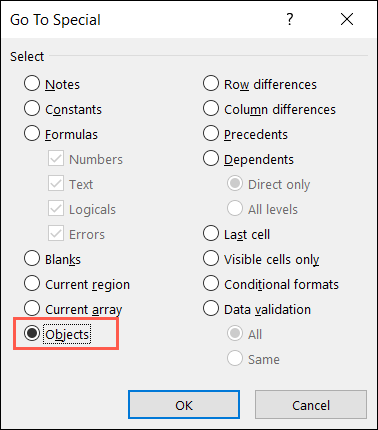 FindSelectGoToSpecialObjects-Excel