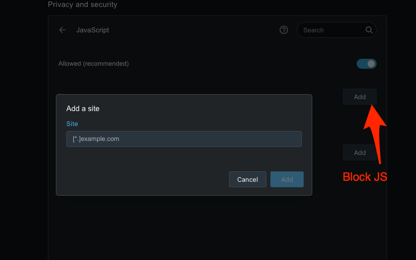Add_Site_URL_to_Block_the_JavaScript_on_Opera