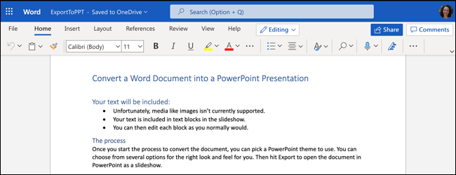 如何将 Word 文档转换为 PowerPoint 演示文稿