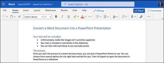 如何将 Word 文档转换为 PowerPoint 演示文稿 如何将 Word 文档转换为 PowerPoint 演示文稿