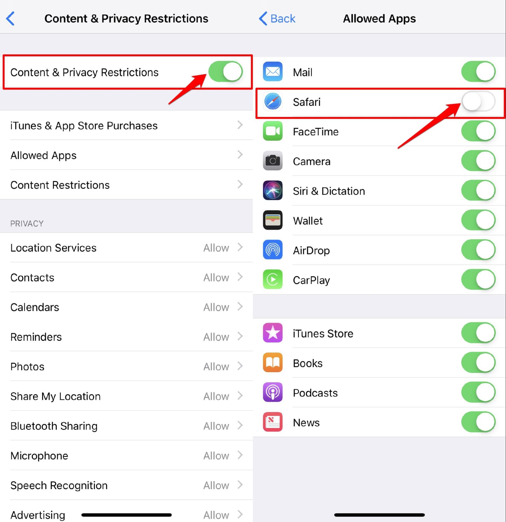 Enable-Content-and-Privacy-to-Disable-Safari-from-Allowed-Apps
