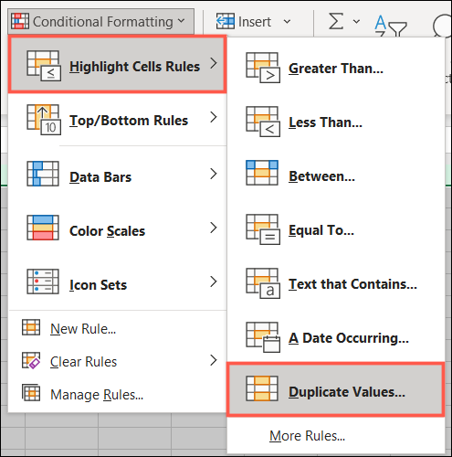 ConditionalFormattingHighlightCellRulesDuplicateValues-Excel