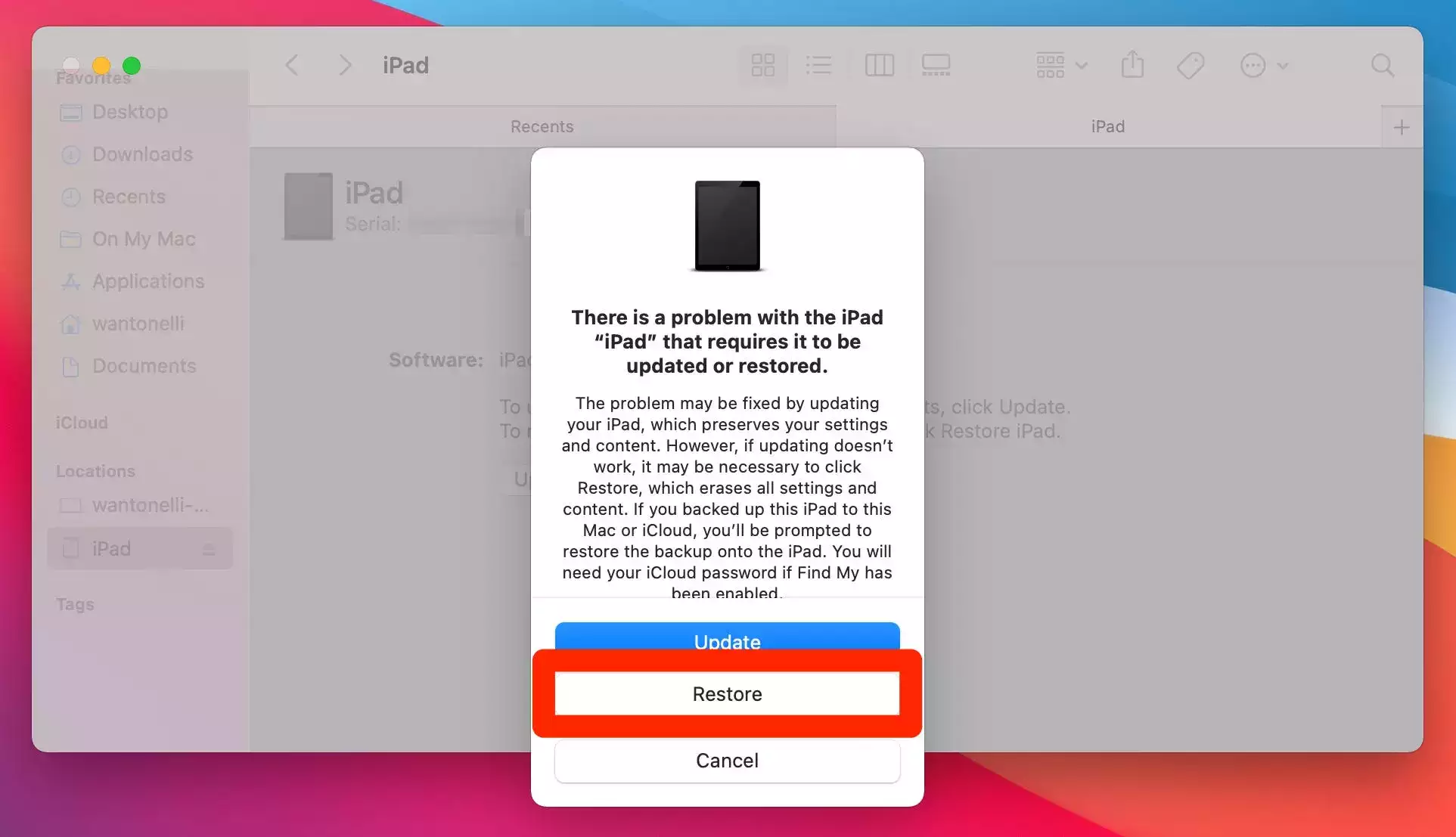 如何通过连接到 iTunes 或 Finder 修复已禁用的 iPad 如何通过连接到 iTunes 或 Finder 修复已禁用的 iPad