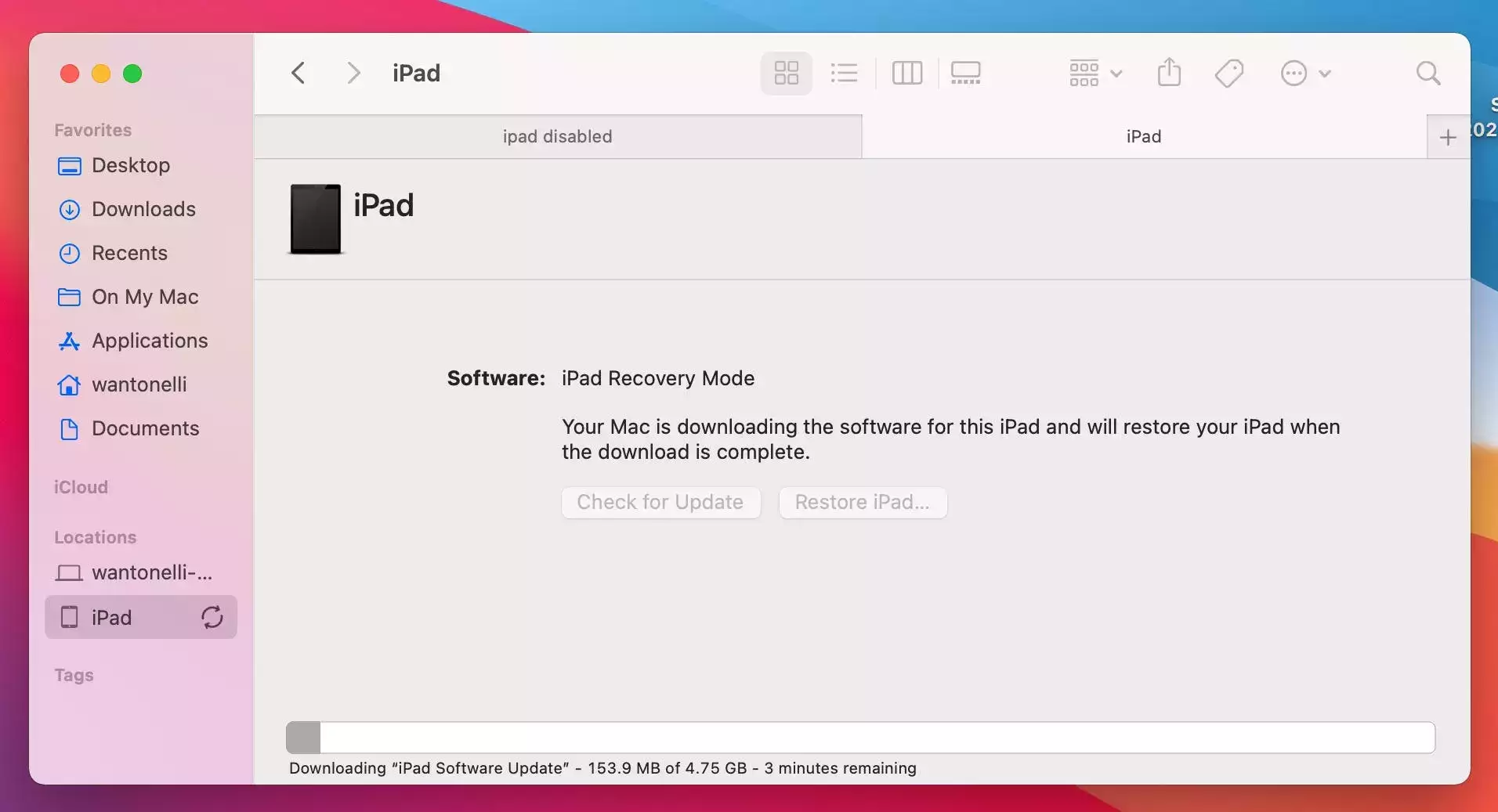 如何通过连接到 iTunes 或 Finder 修复已禁用的 iPad