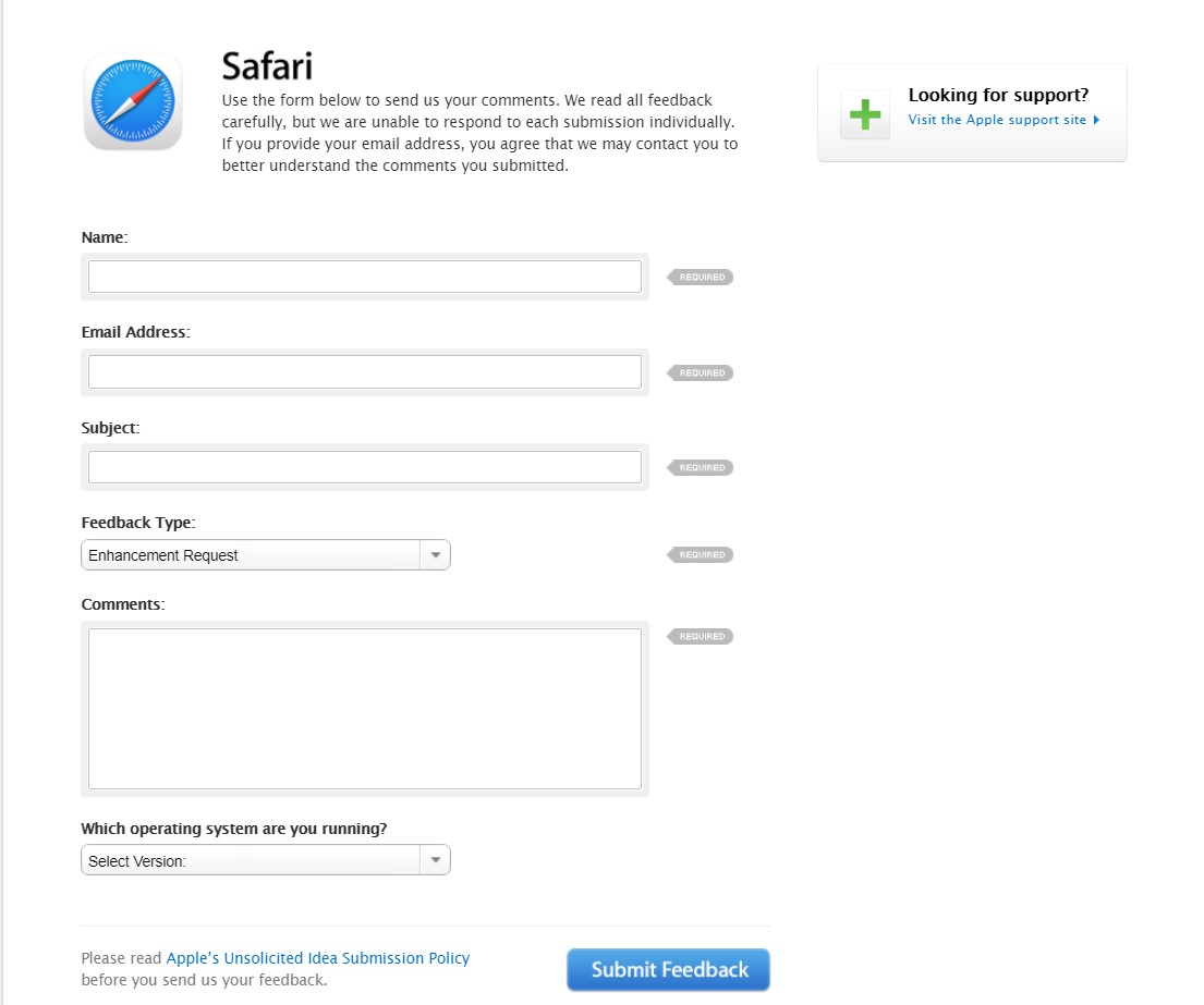 如何向 Safari 开发人员报告错误和功能请求？