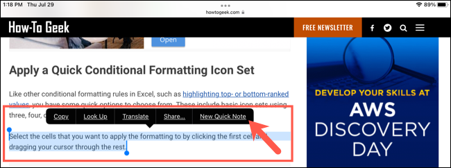 SafariHighlightNewQuickNote-iPadOS15QuickNote