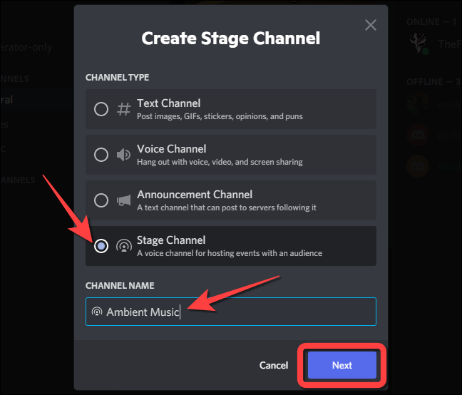 Select-Stage-Channel-Type-Channel-Name