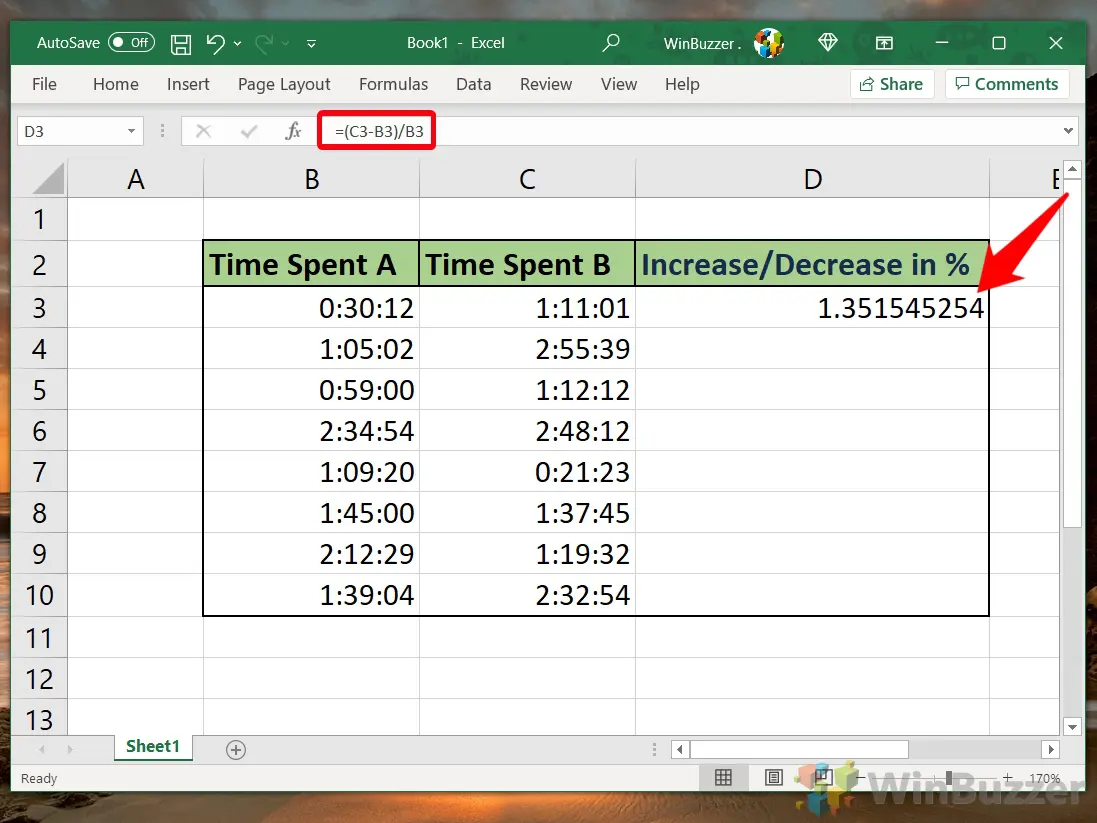 Excel:如何计算两个数字之间的百分比变化 Excel:如何计算两个数字之间的百分比变化