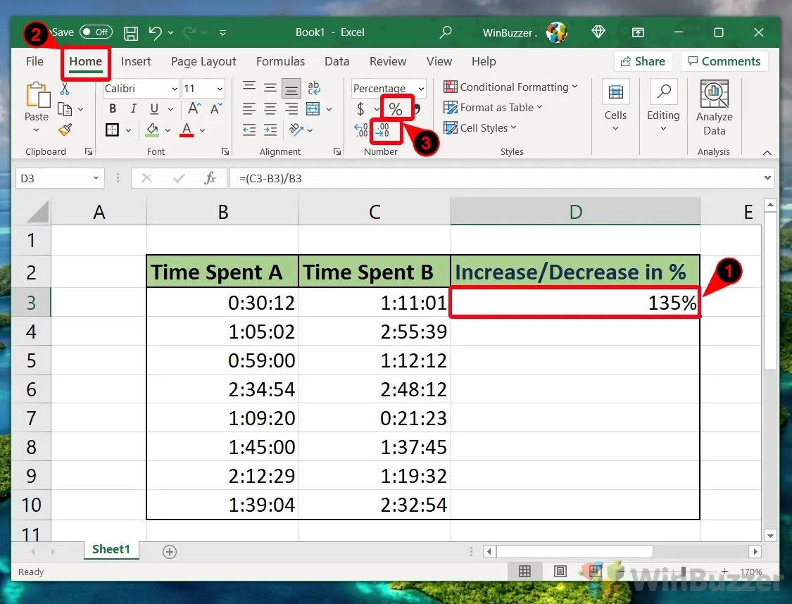 Excel:如何计算两个数字之间的百分比变化 Excel:如何计算两个数字之间的百分比变化