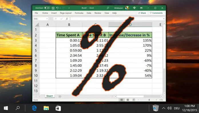 Excel：如何计算两个数字之间的百分比变化