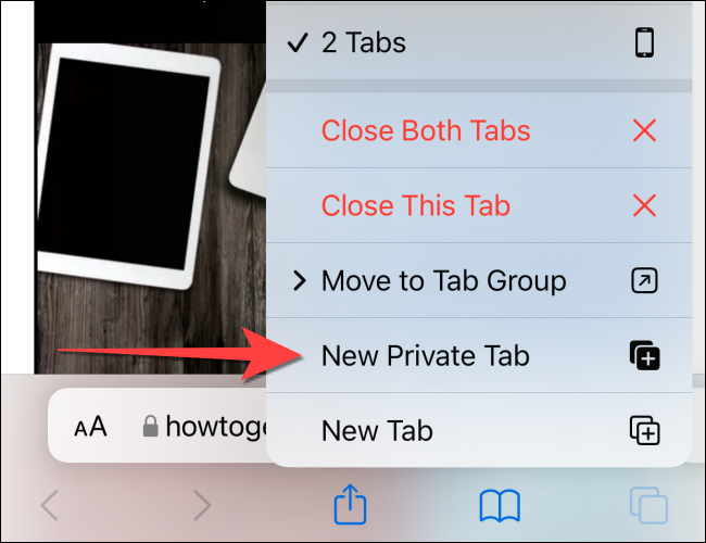 Select-new-private-tab-from-the-pages-button-menu-option