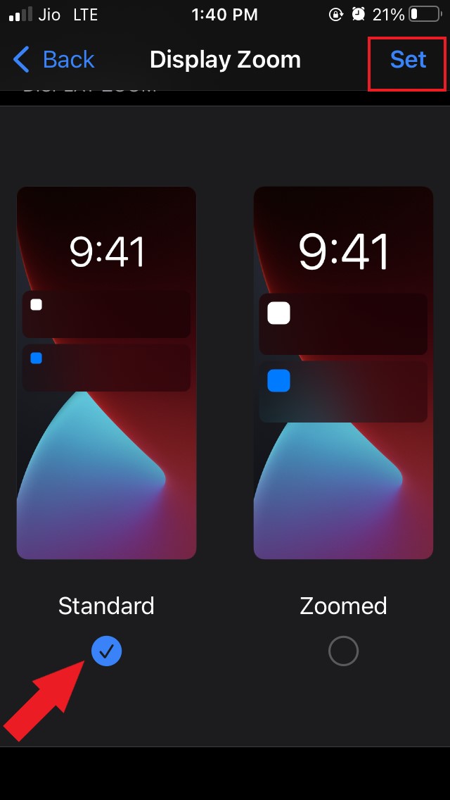 display-view-set-to-standard
