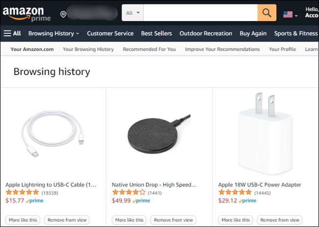 Browsing-history-on-amazon-website