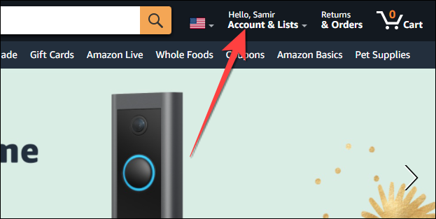 Hover-mouse-pointer-over-accounts-lists-on-amazon-site