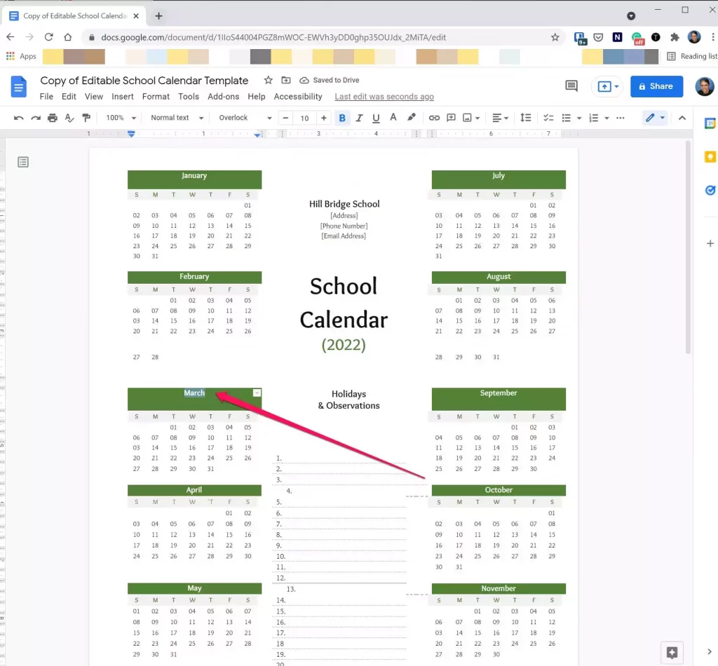 如何使用 Google Docs 中的日历模板来跟踪详细或长期的日程安排