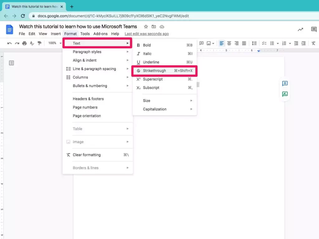 如何使用 Google Docs 中的删除线功能来指示应删除的文本 如何使用 Google Docs 中的删除线功能来指示应删除的文本