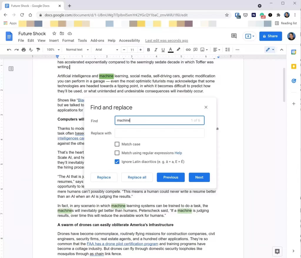 如何使用 Google Docs 中的查找和替换在文档中快速进行多次编辑