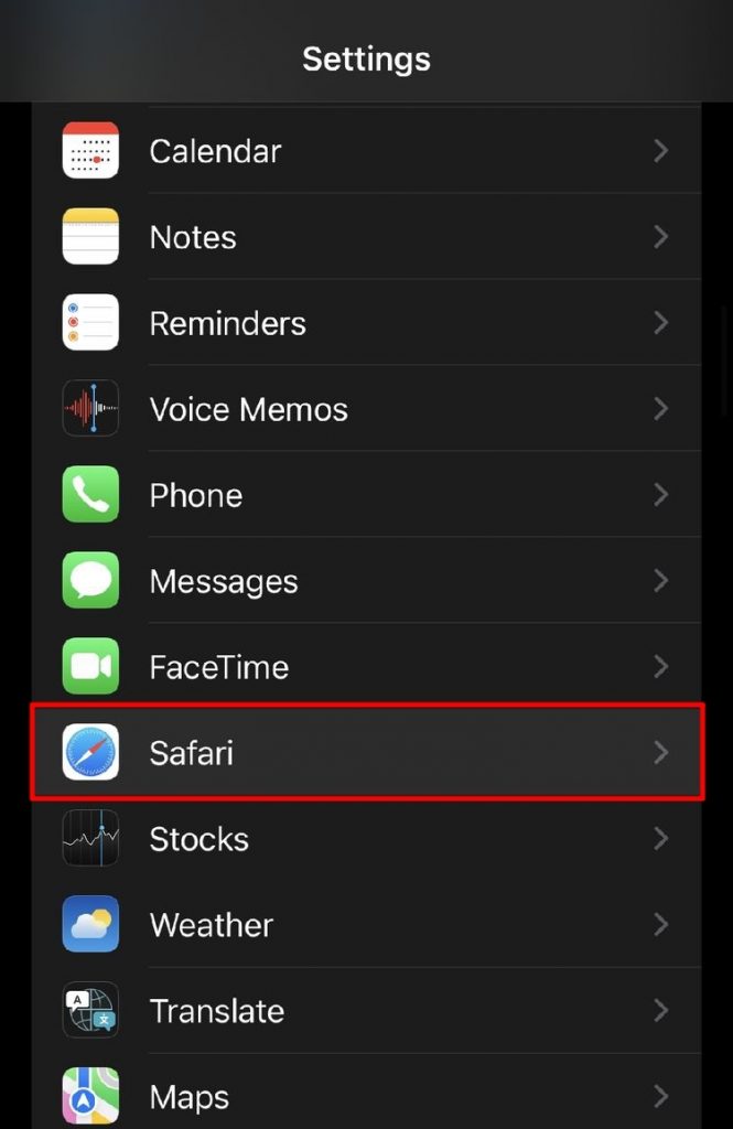 Safari-app-Phone-Settings-menu