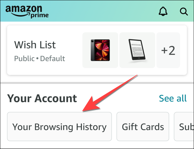 Select-Your-Browsing-history-under-Your-Account-in-Amazon-app