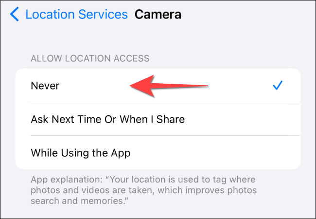 Select-never-for-allow-location-access-option-for-camera-on-iphone