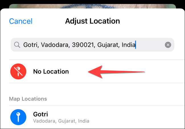 Select-no-location-to-remove-details-from-phoot