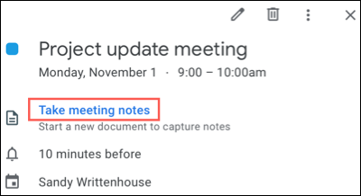 如何直接从 Google 日历创建会议笔记