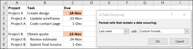CustomFormatFillFont-ExcelConditionalFormattingDates