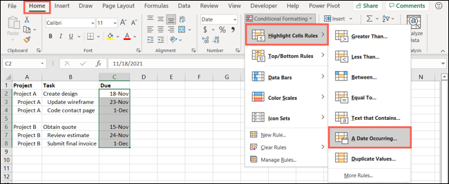 HighlightCellRulesDateOccurring-ExcelConditionalFormattingDates