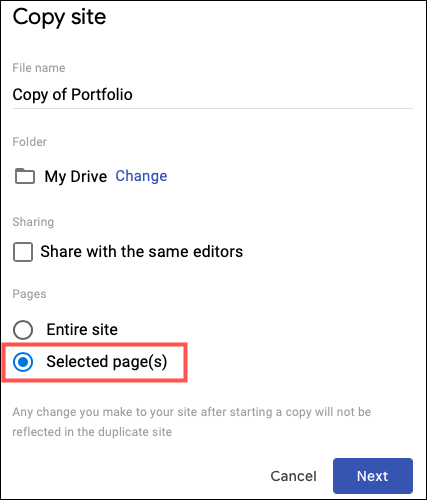 SelectedPages-GoogleSitesCopyPages