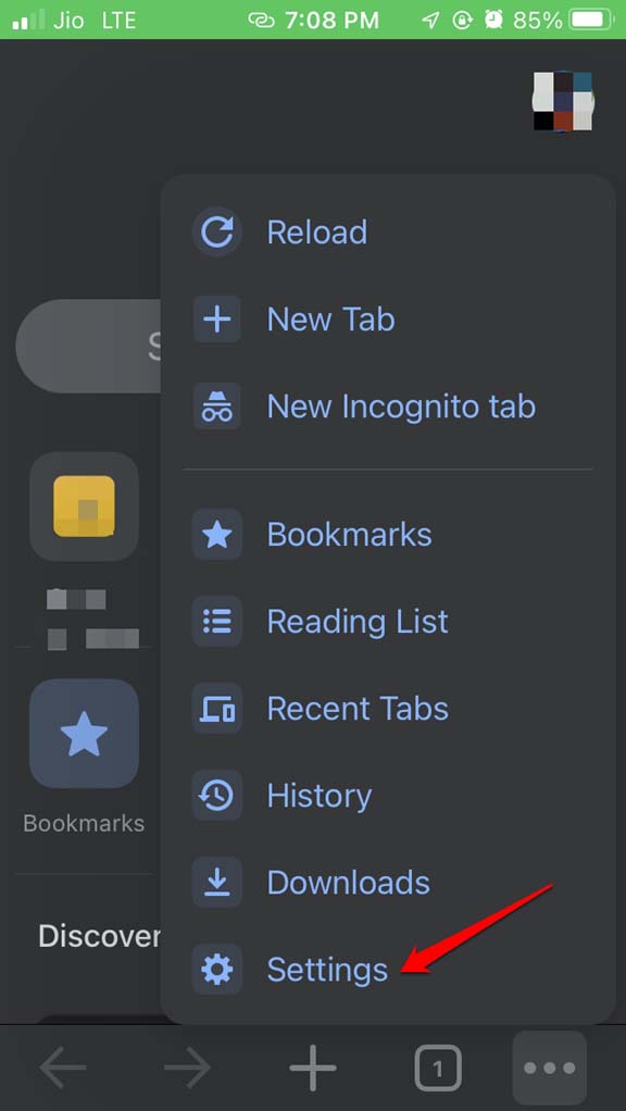 iOS-Chrome-settings