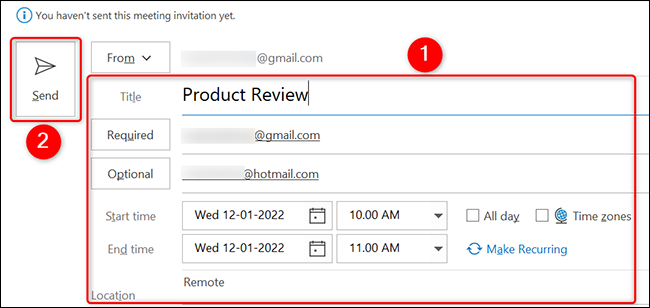 如何从 Microsoft Outlook 发送日历邀请