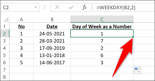 如何从 Microsoft Excel 中的日期查找星期几