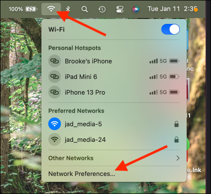Click-on-the-Wi-Fi-icon-in-the-menubar-and-then-select-Network-Preferences