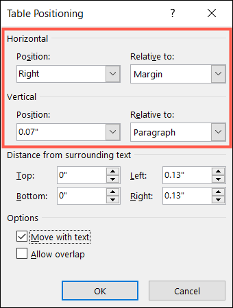 TablePositioningHorizontalVertical-WordWrapTextTable