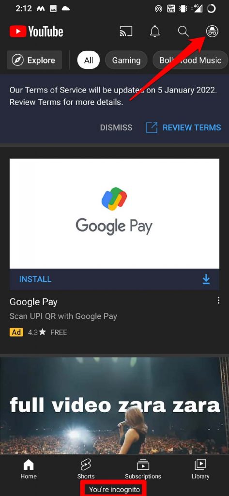incognito-mode-enabled-on-YouTube