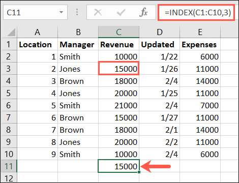 ArrayRow-ExcelINDEXFunction
