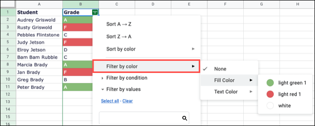 如何在 Google 表格中按颜色过滤或排序