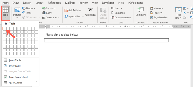 InsertTable-WordUnderline