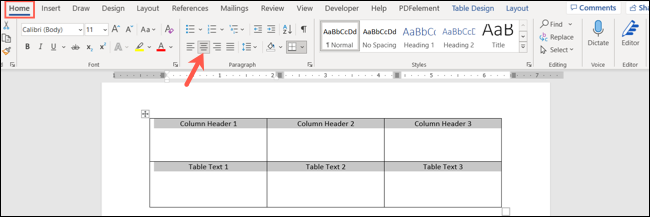 ParagraphCenter-WordCenterTableText