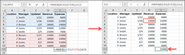 如何在 Microsoft Excel 中使用 INDEX 查找值