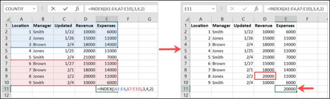 如何在 Microsoft Excel 中使用 INDEX 查找值