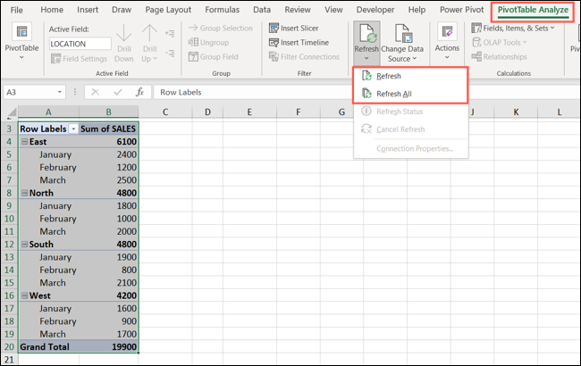 如何在 Microsoft Excel 中刷新数据透视表