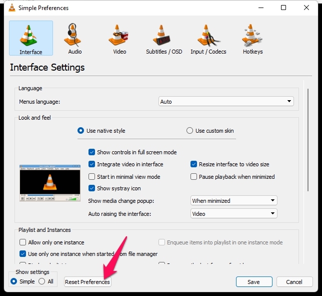 Reset-VLC-preferences