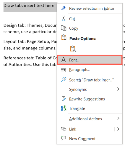 RightClickFont-WordUnderline