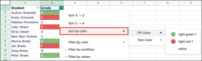 如何在 Google 表格中按颜色过滤或排序