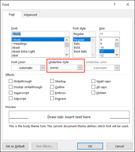 StyleNone-WordUnderline